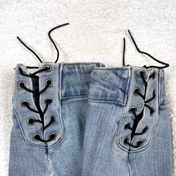 Vintage Lip Service Denim Lace Up Mini Jean Skirt Light Wash Blue Y2K Western - Picture 9 of 16